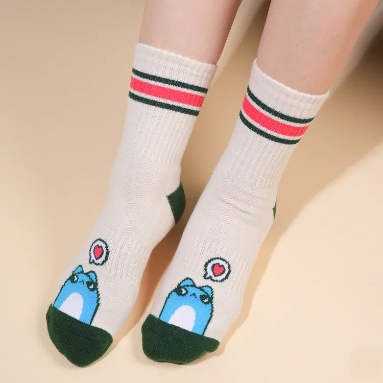 Capoo Healing Kiss Sports Crew Socks (Off-White)