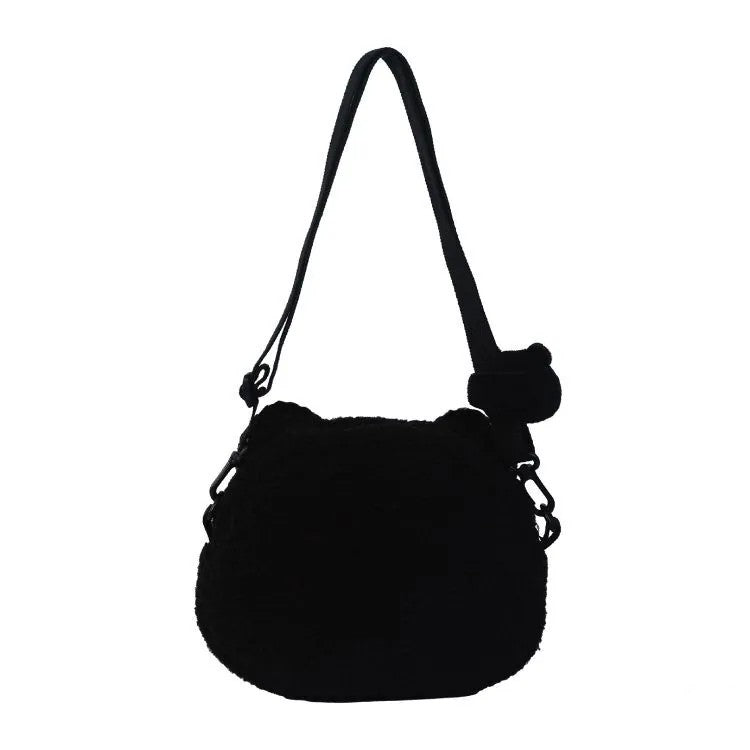 Black Bear Capoo Fluffy Crossbody Bag (With Plush Charm)
