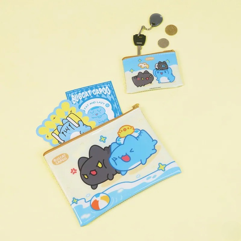 Bugcat Capoo & Black Bugcat Beach Day Mesh Zipper Pouch Set (Large + Small)