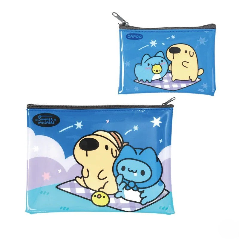 Bugcat Capoo Romantic Evening Picnic Mesh Zipper Pouch Set (Large + Small)