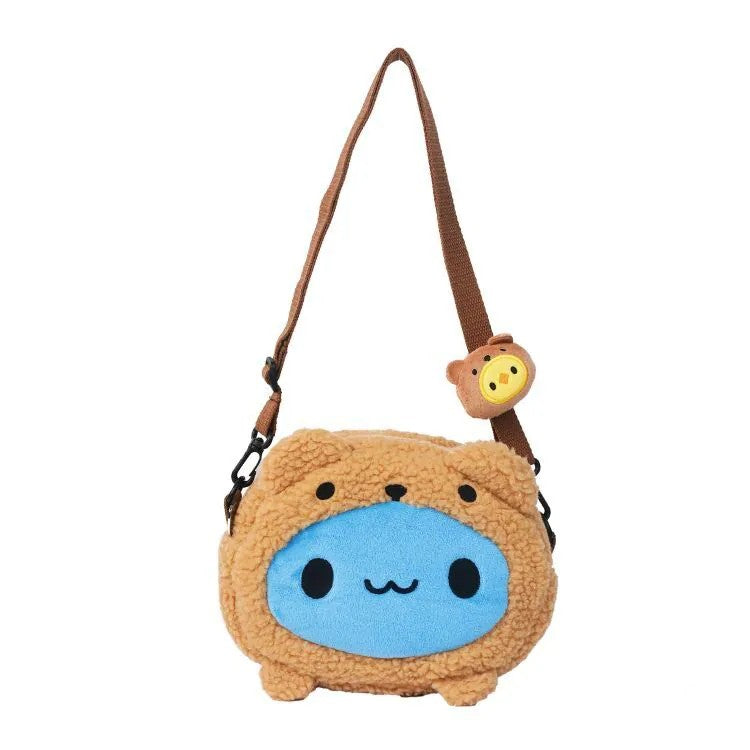 Brown Bear Capoo Fluffy Crossbody Bag (With Plush Charm)
