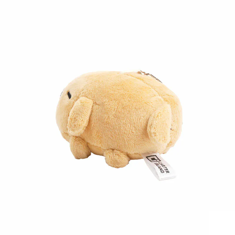 Back angled view of Dogdog Lazy Plush Charm, displaying its plump body and stitched-on legs.