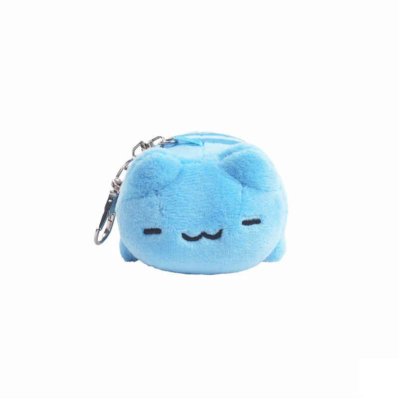 Front view of the Lazy Capoo plush charm, showcasing Capoo’s peaceful face with closed eyes and a gentle smile, metal clasp keychain attached on top.