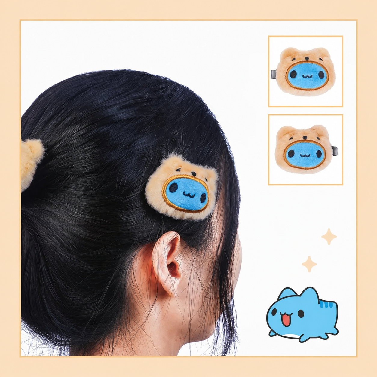 Brown Bear Capoo Fluffy Hair Accessories Set