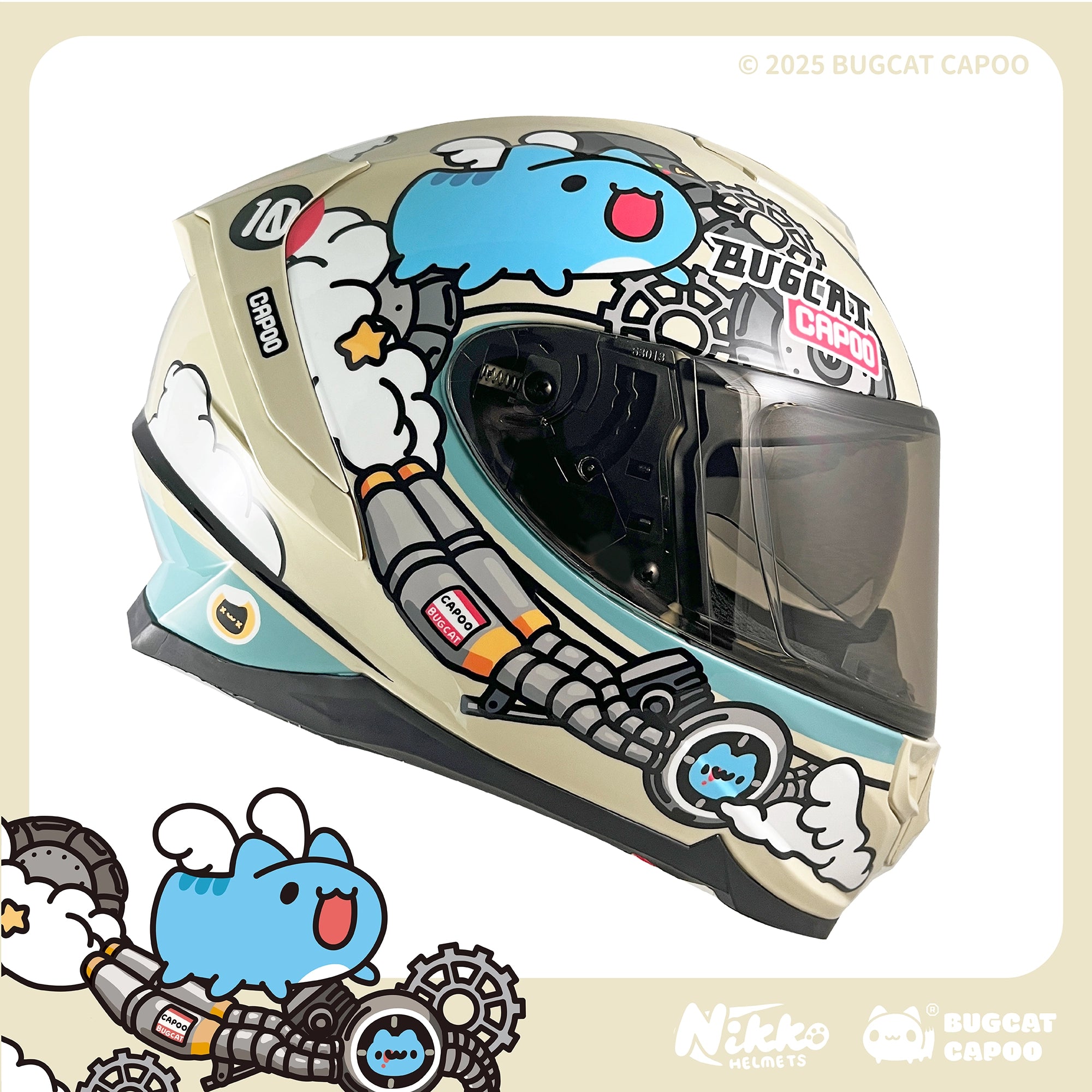 comic motorcycle helmet Speed Capoo Full-Face Helmet (Creamy Beige
