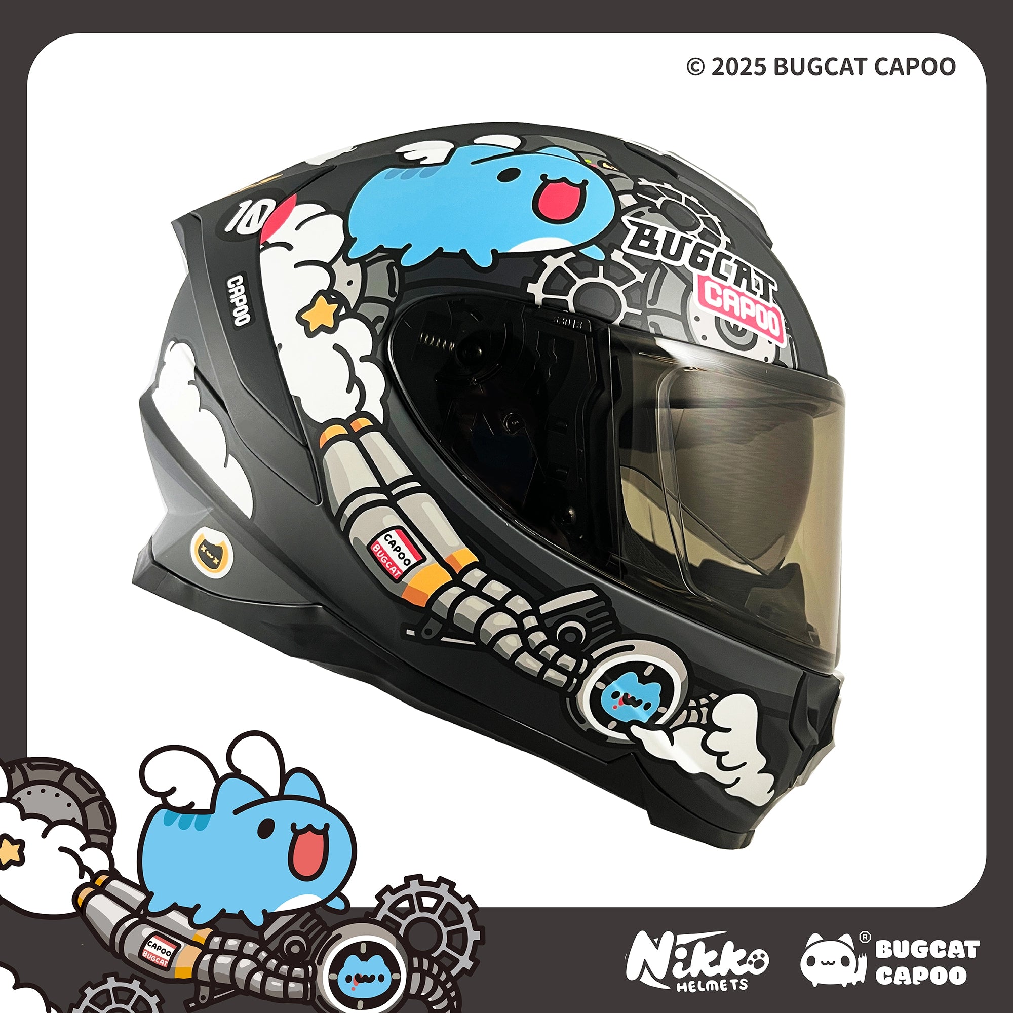 bug splatter motorcycle helmet Speed Capoo Full-Face Helmet (Black Bugcat Dark Grey