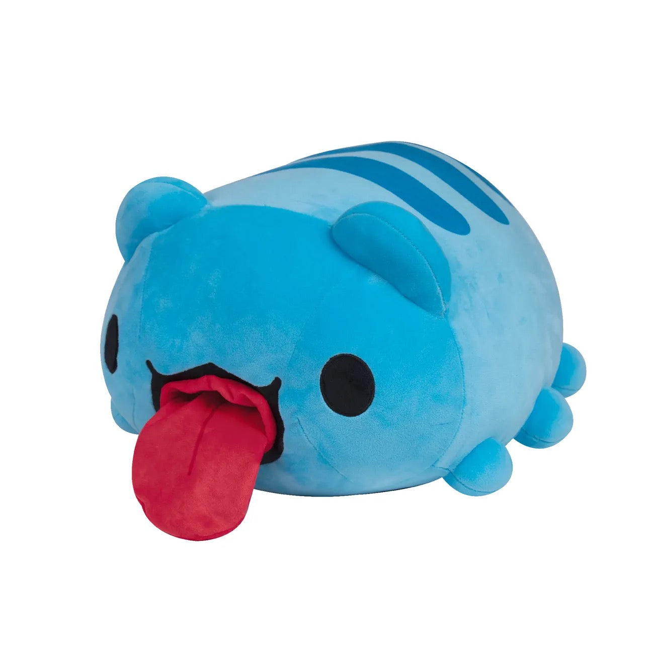Angled side view of Big Tongue Lazy Capoo Plush with tongue sticking out