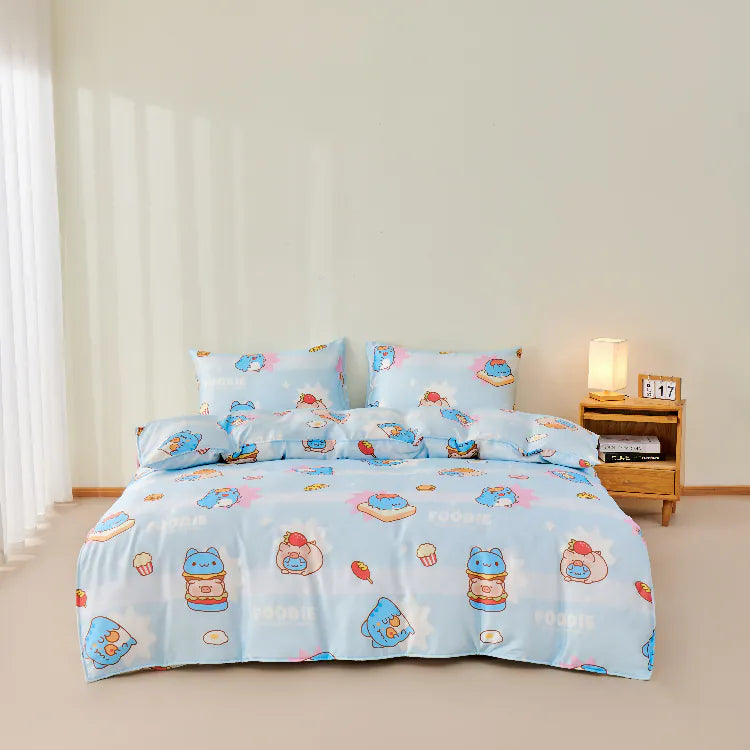 Capoo x LuLu the Piggy Food Party Tencel bedding set with character artwork
