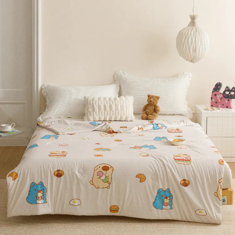 Capoo x LuLu the Piggy Cooling Blanket on a bed — Bedding & Blankets collection