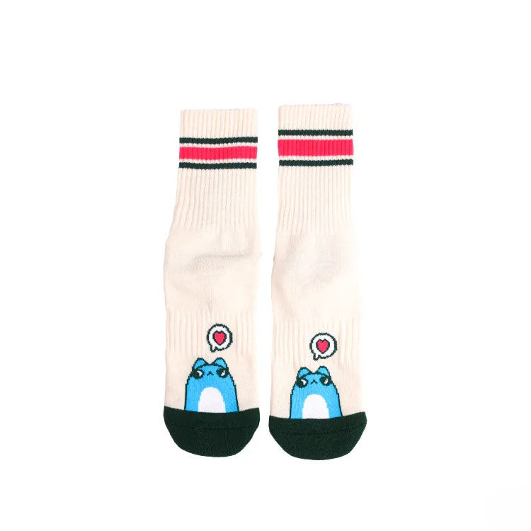 Capoo Healing Kiss Sports Crew Socks (Off-White)