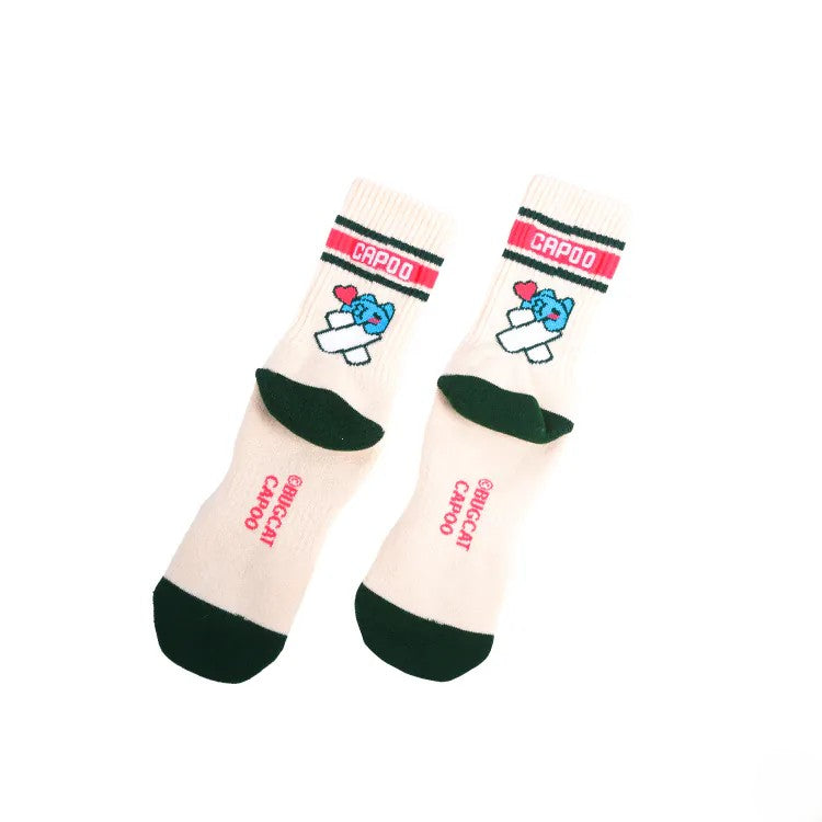 Capoo Healing Kiss Sports Crew Socks (Off-White)