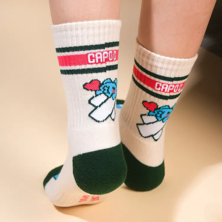 Capoo Healing Kiss Sports Crew Socks (Off-White)