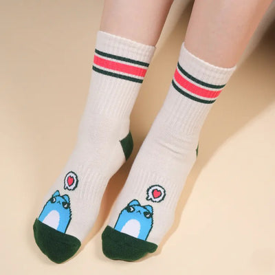 Capoo Healing Kiss Sports Crew Socks (Off-White)