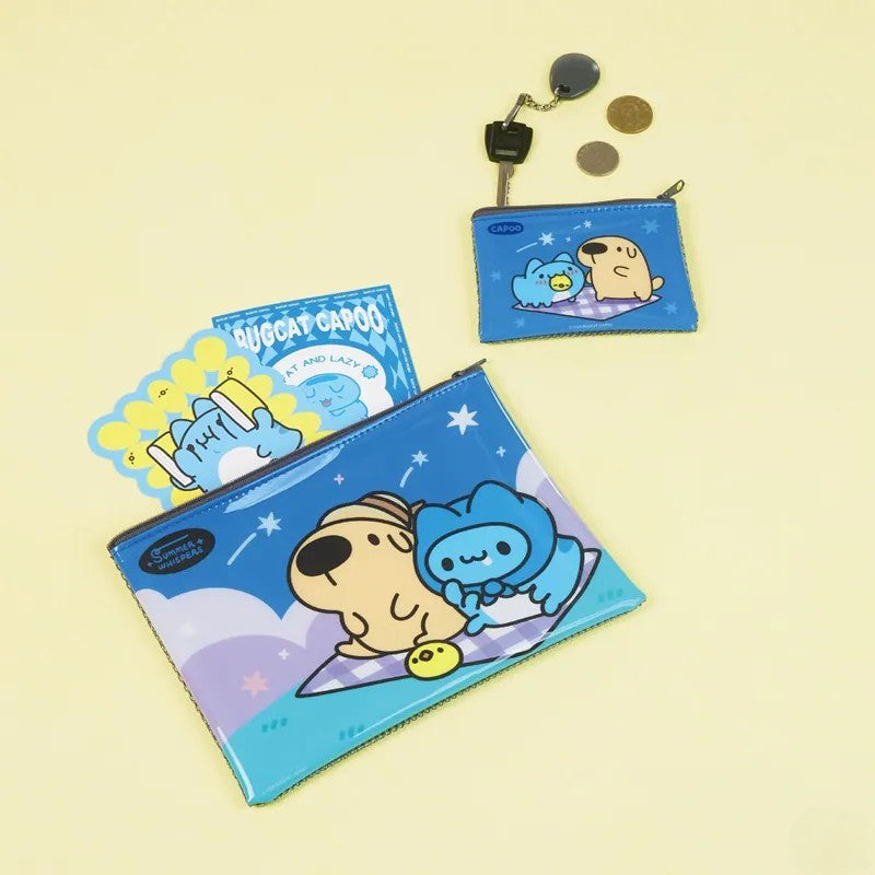 Bugcat Capoo Romantic Evening Picnic Mesh Zipper Pouch Set (Large + Small)