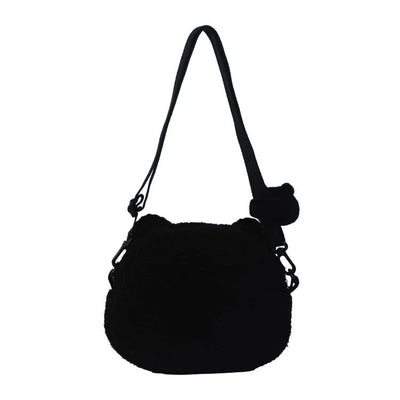 Black Bear Capoo Fluffy Crossbody Bag (With Plush Charm)