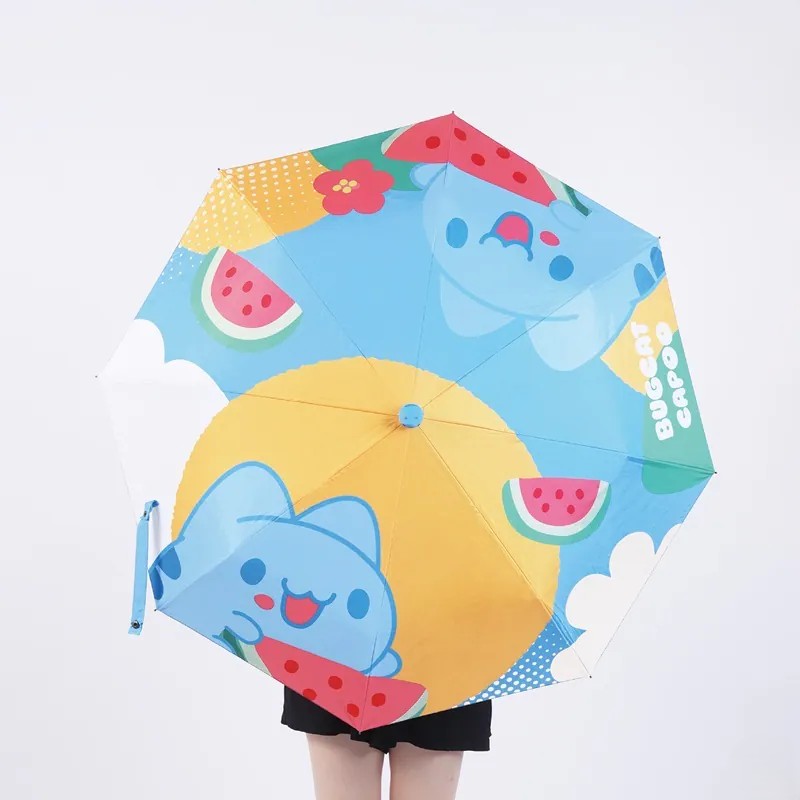 Capoo Watermelon Fun UV Protection Automatic Umbrella with Removable Capoo Figure Handle