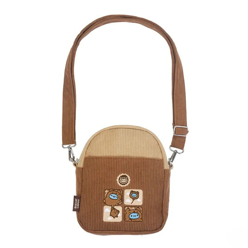 Brown Bear Capoo Corduroy Crossbody Bag
