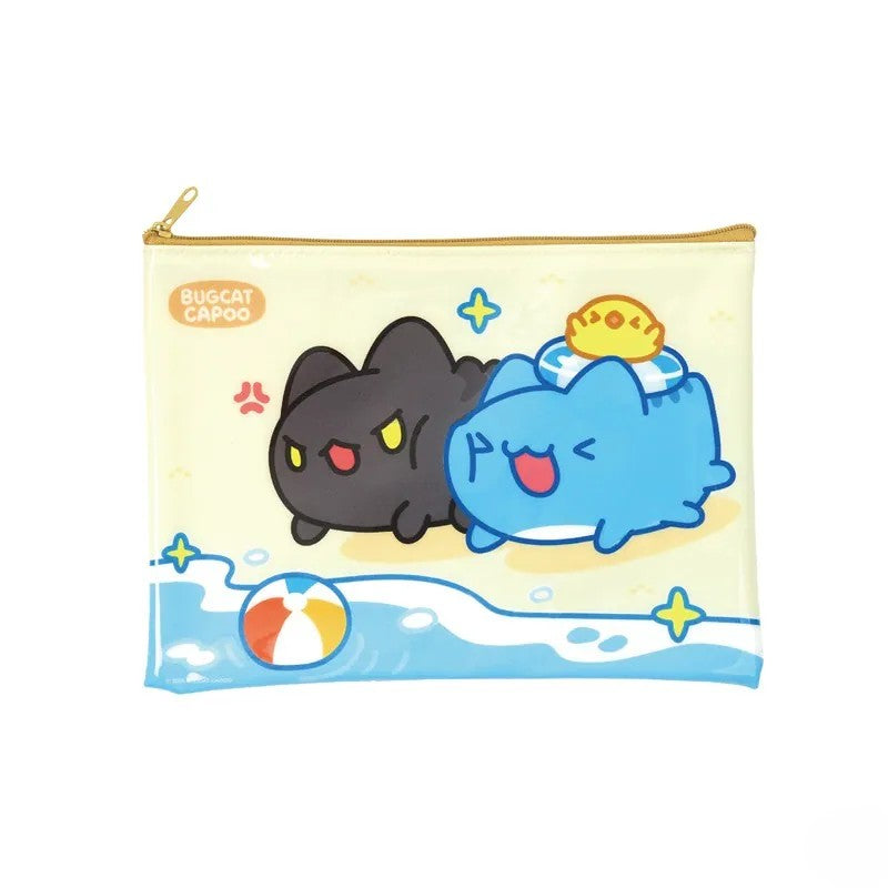 Bugcat Capoo & Black Bugcat Beach Day Mesh Zipper Pouch Set (Large + Small)