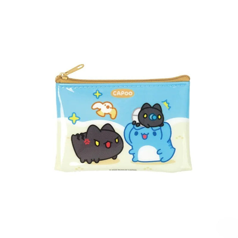 Bugcat Capoo & Black Bugcat Beach Day Mesh Zipper Pouch Set (Large + Small)