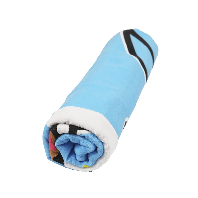 Capoo Eating Meat Bath Towel rolled view: Rolled view of the Capoo Eating Meat bath towel, showing the compact, portable size when folded.