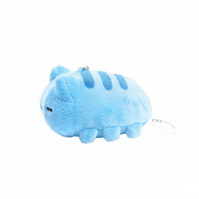 Left side view of the plush charm, highlighting Capoo’s caterpillar-like legs, blue fur, and Bugcat Capoo’s signature stripe pattern.