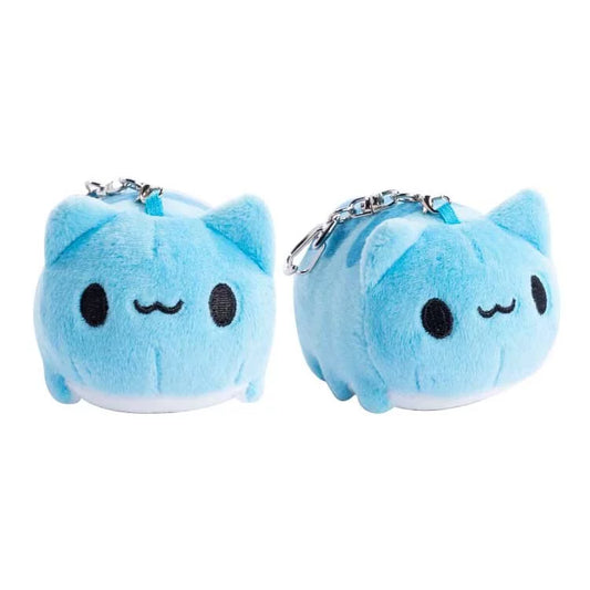 Classic Capoo Plush Charm Display: Two front and side views of the Classic Capoo Plush Charm, featuring a small, blue Capoo plush with a keychain attachment. The charm is 10cm in length, showcasing its cute, rounded shape and soft texture.