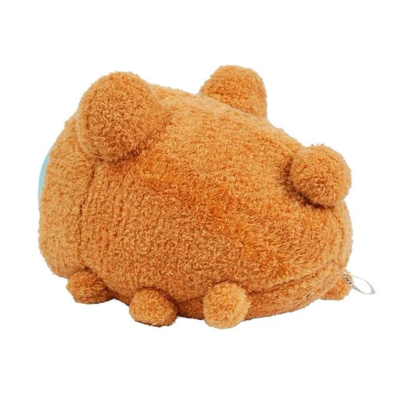 Side-back view of Brown Bear Costume Mini Lazy Capoo Plush: Plush shown from the side and back, highlighting the round bear costume with small paws and ears.