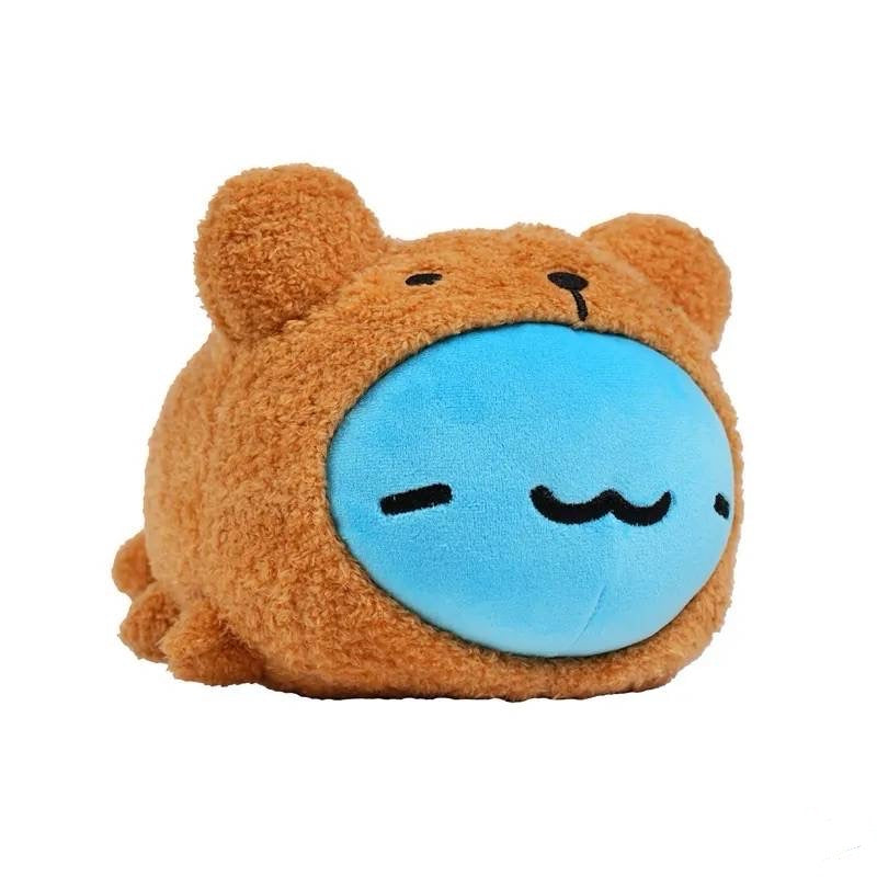 Angled view of Brown Bear Costume Mini Lazy Capoo Plush: Plush displayed from an angle, highlighting its round shape.