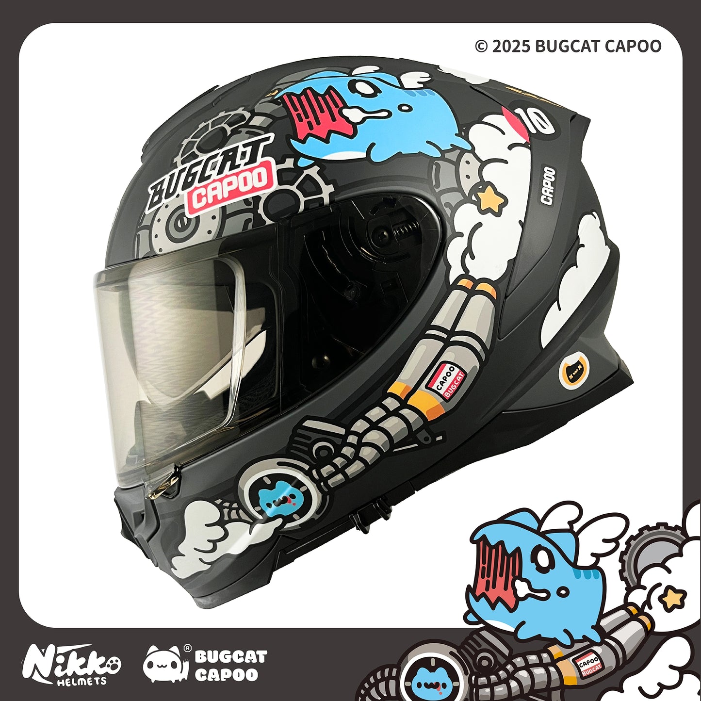 Speed Capoo Full-Face Helmet (Black Bugcat Dark Grey - Matte)