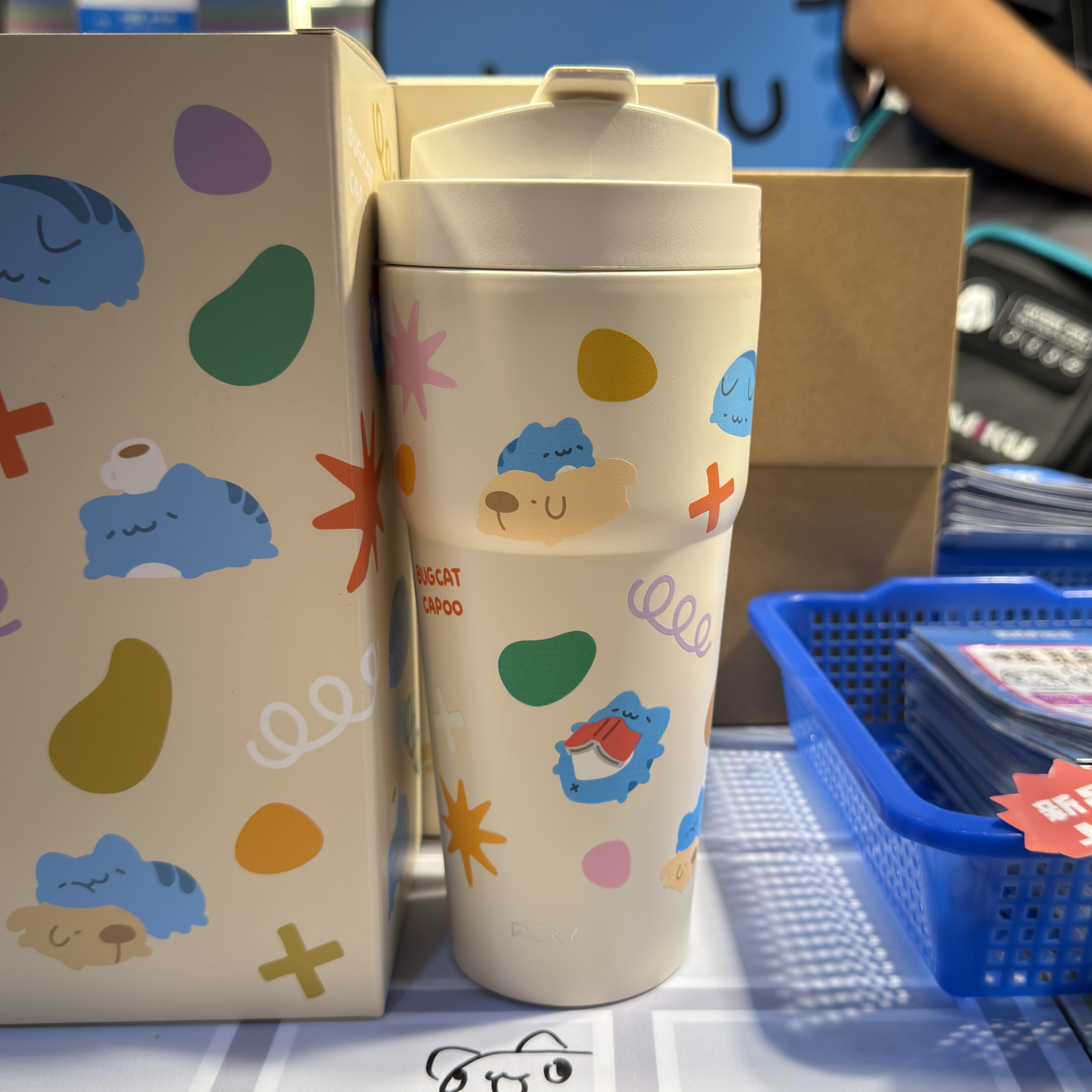 Capoo & Dogdog Lazy Day Double-Layer Ceramic Insulated Tumbler (Cream White)