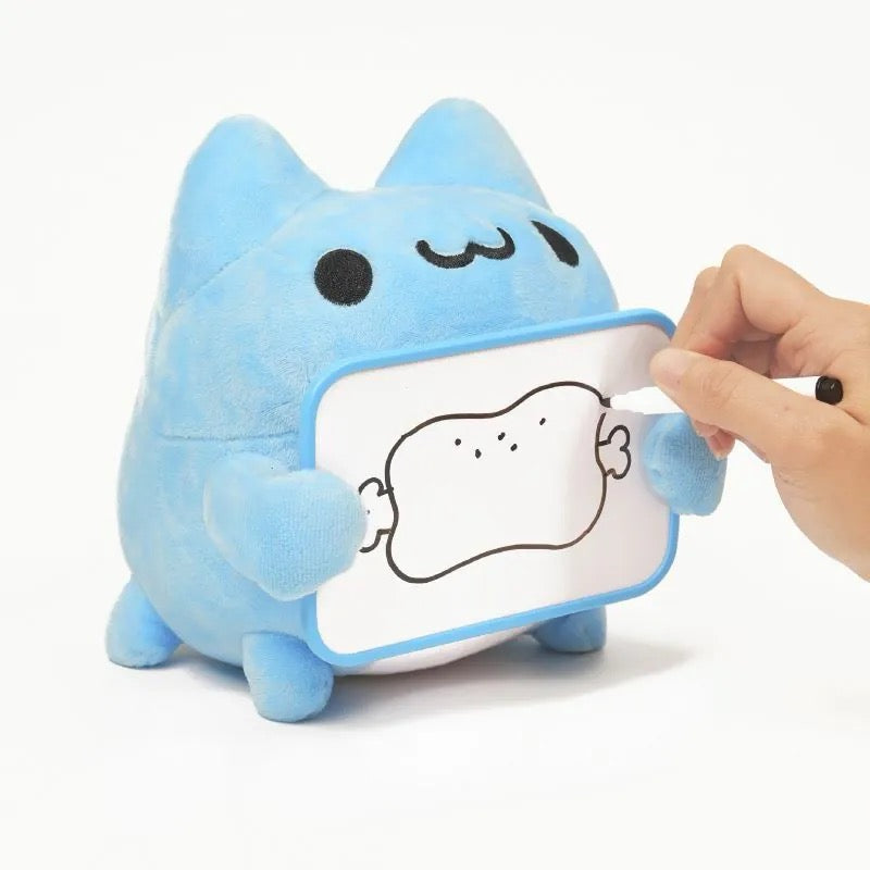 A person drawing on the whiteboard of Capoo Plush with Whiteboard