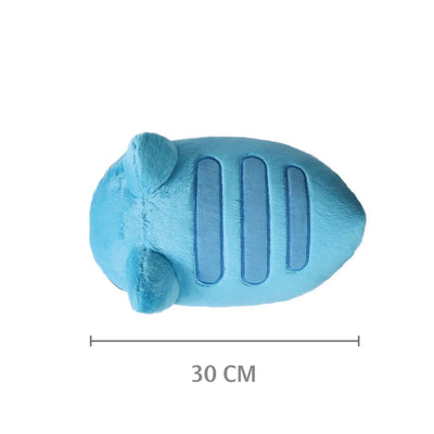 Top view of Bugcat Capoo plush with visible back stripes and labeled 30cm length