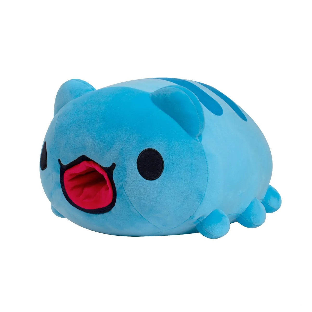 Angled side view of Big Tongue Lazy Capoo Plush with tongue retracted
