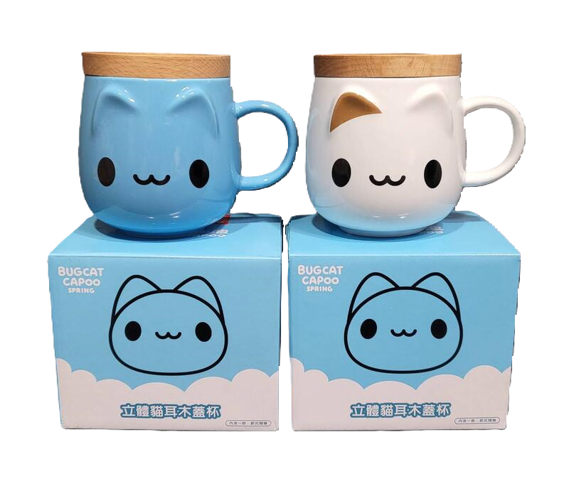 Capoo & Foam Cat 3D Cat Ear Wooden Lid Mug on their own packaging