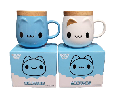 Capoo & Foam Cat 3D Cat Ear Wooden Lid Mug on their own packaging