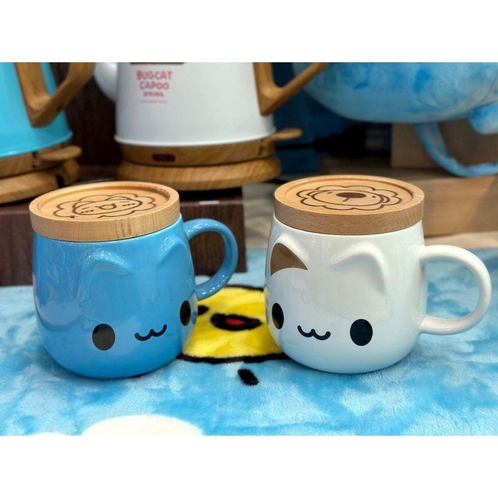 Capoo & Foam Cat 3D Cat Ear Wooden Lid Mug showcasing