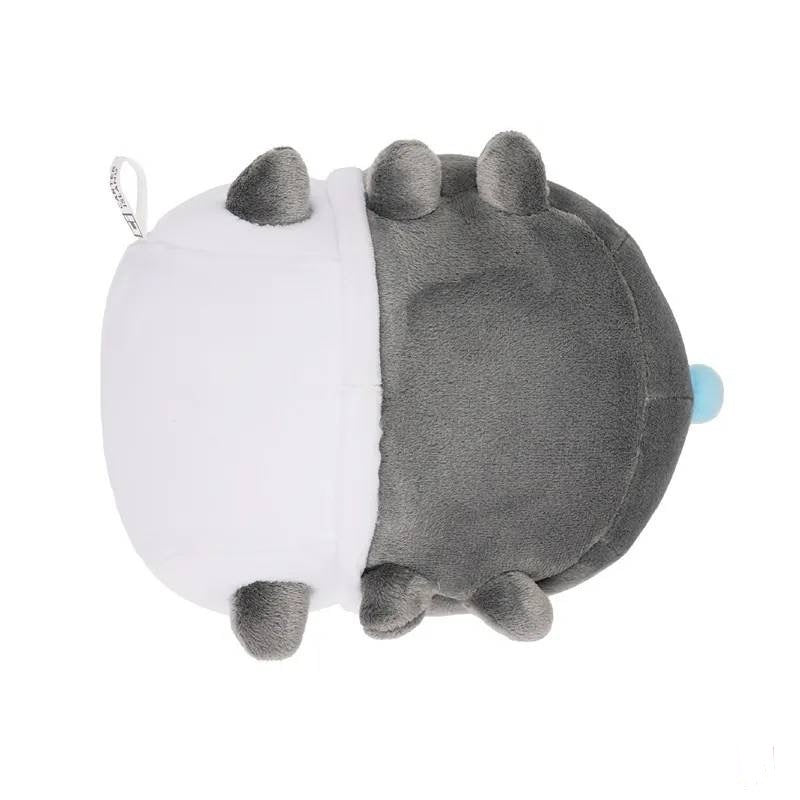 Mini Lazy Baby Black Bugcat Plush Bottom View: Bottom view of the plush, focusing on the soft white diaper and plush legs, emphasizing the round, huggable shape.