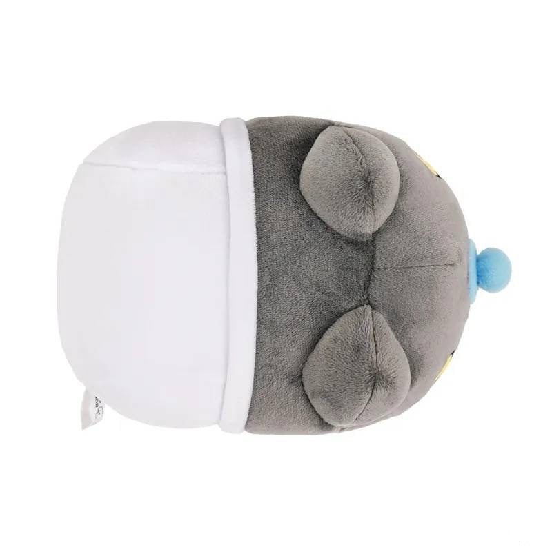 Mini Lazy Baby Black Bugcat Plush Top View: Top-down view of the plush, showing the grey head, yellow eyes, blue pacifier, and white diapers covering the back.