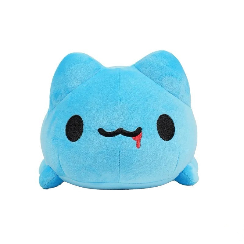 Mini Lazy Capoo Plush Front View: Front-facing view of the Mini Lazy Capoo Plush, featuring Capoo's signature blue body and a mischievous expression with a small drop of blood on its mouth.