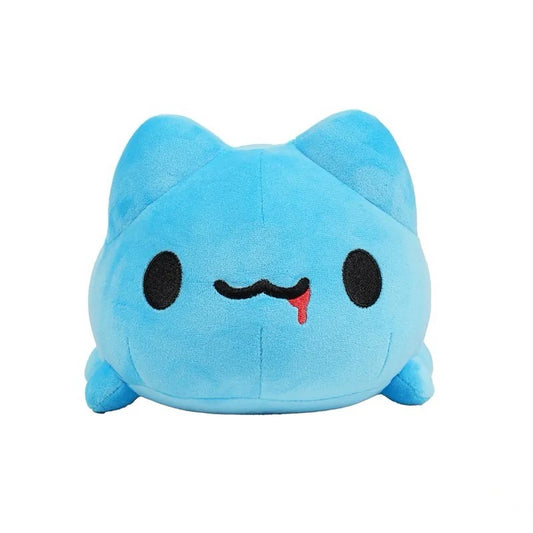 Mini Lazy Capoo Plush Front View: Front-facing view of the Mini Lazy Capoo Plush, featuring Capoo's signature blue body and a mischievous expression with a small drop of blood on its mouth.