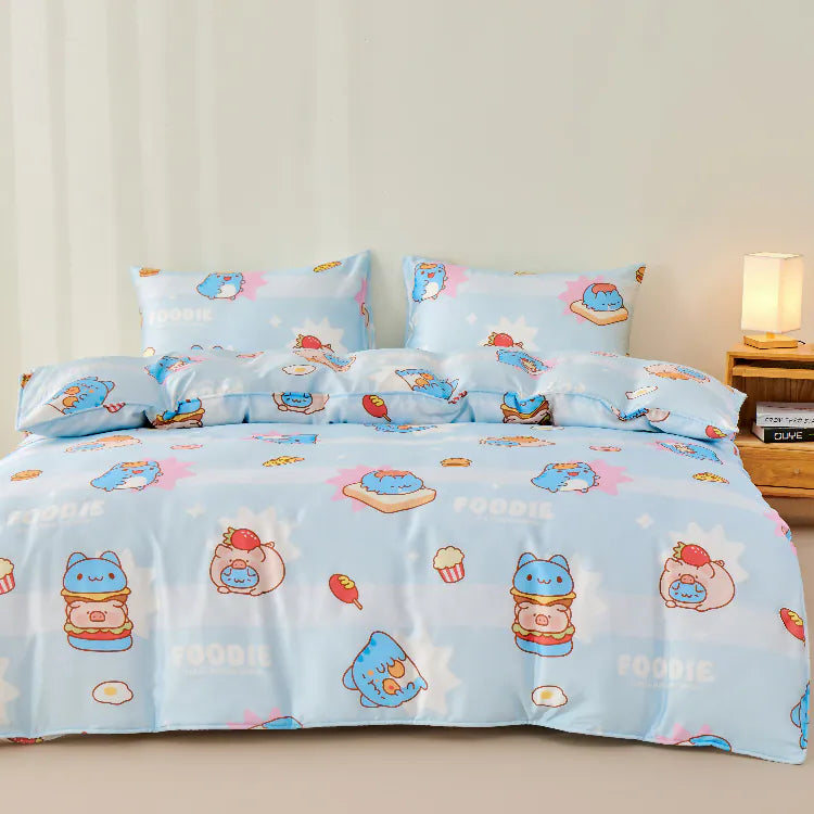 Capoo and LuLu Food Party print on smooth breathable Tencel bedding
